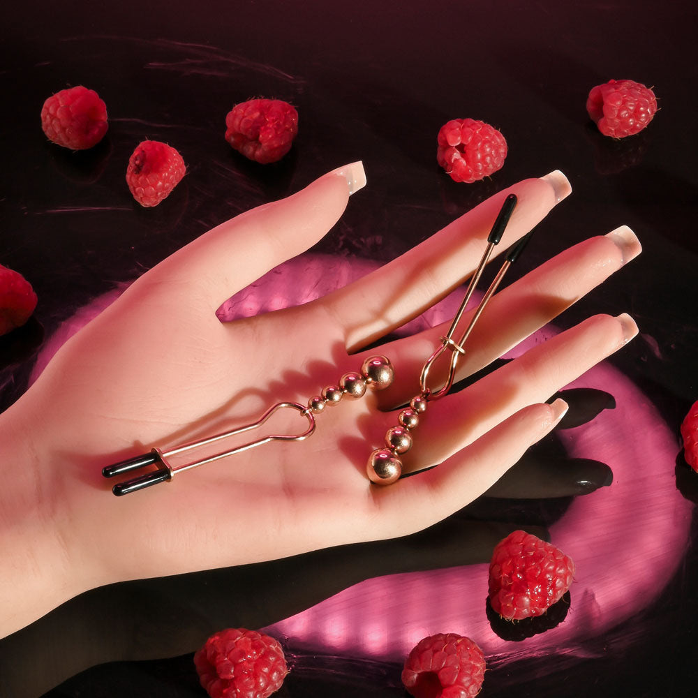 Selopa BEADED NIPPLE CLAMPS - Rose Gold - Rose Gold Nipple Clamps - Set of 2 Selopa