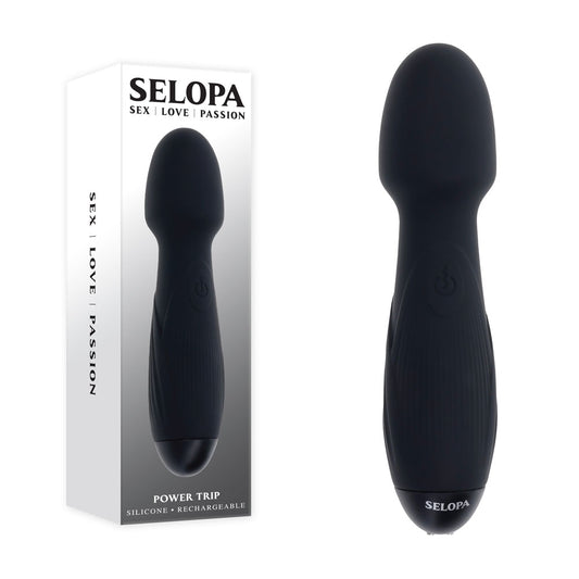 Selopa POWER TRIP - Black 18.8 cm USB Rechargeable Massage Wand Black - Club X