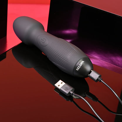 Selopa POWER TRIP - Black 18.8 cm USB Rechargeable Massage Wand Selopa