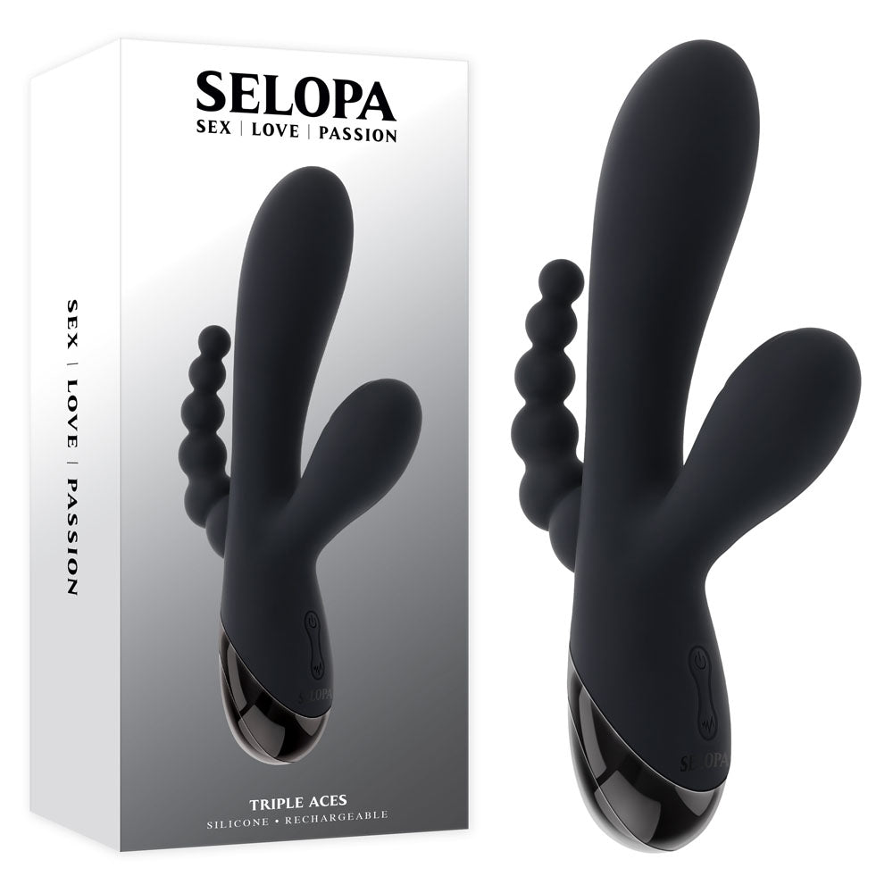 Selopa TRIPLE ACES - Black 19.7 cm USB Rechargeable Triple Stimulator Vibrator Selopa