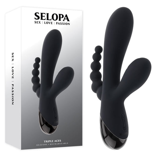 Selopa TRIPLE ACES - Black 19.7 cm USB Rechargeable Triple Stimulator Vibrator Selopa