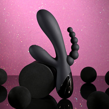 Selopa TRIPLE ACES - Black 19.7 cm USB Rechargeable Triple Stimulator Vibrator Selopa