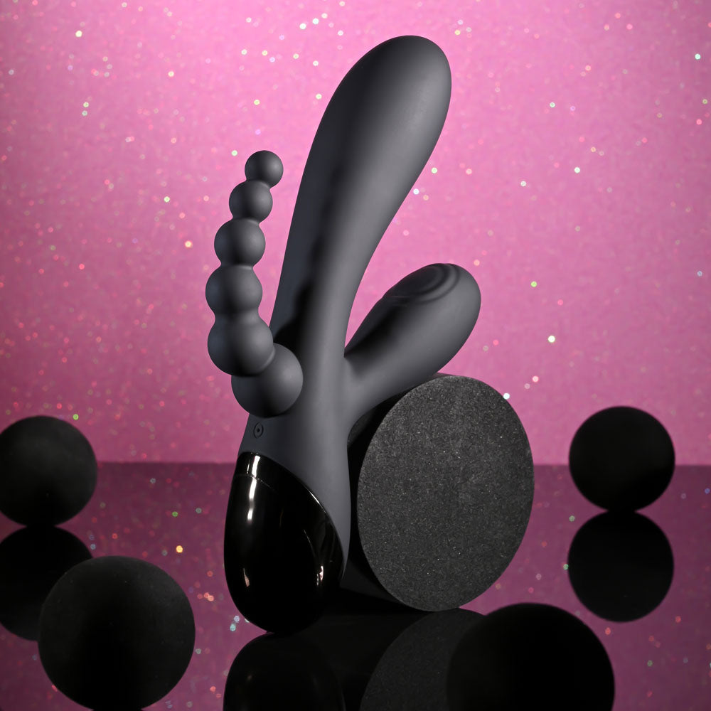 Selopa TRIPLE ACES - Black 19.7 cm USB Rechargeable Triple Stimulator Vibrator Selopa