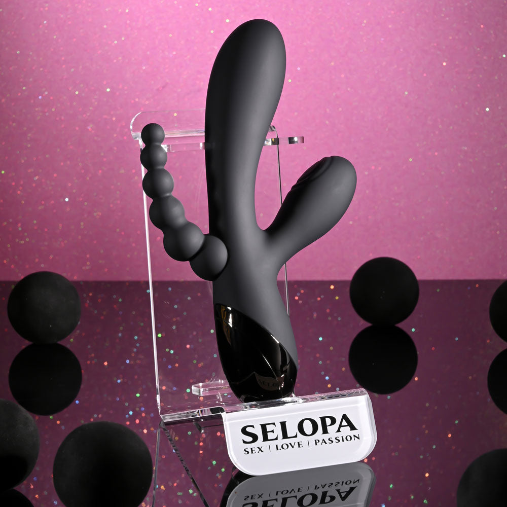 Selopa TRIPLE ACES - Black 19.7 cm USB Rechargeable Triple Stimulator Vibrator Selopa