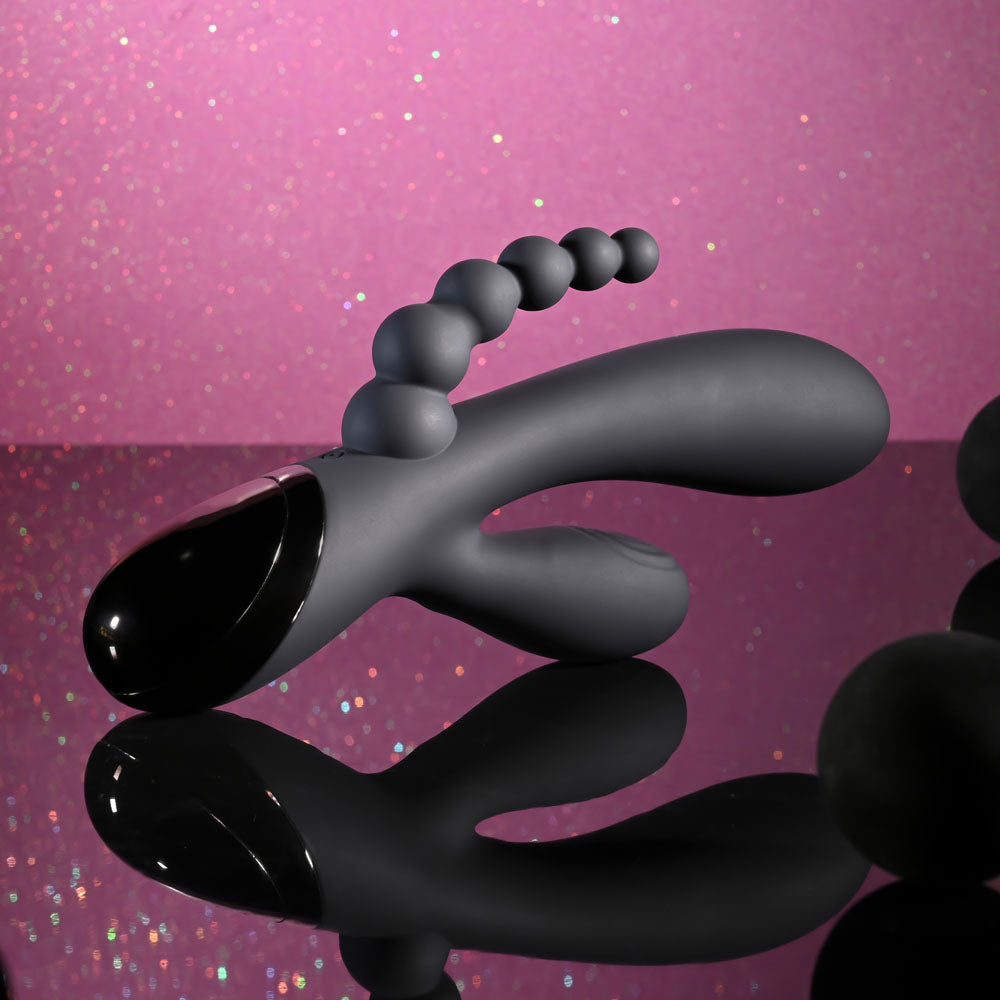 Selopa TRIPLE ACES - Black 19.7 cm USB Rechargeable Triple Stimulator Vibrator Selopa