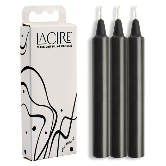 LaCire Drip Pillar Candles - Black - Black Drip Candles - Set of 3 Black - Club X