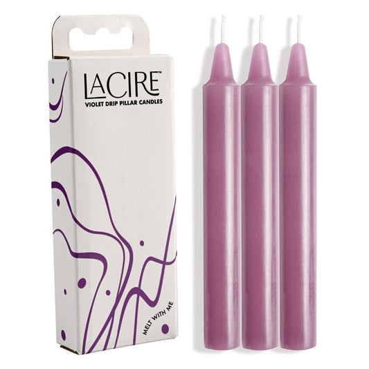 LaCire Drip Pillar Candles - Violet - Violet Drip Candles - Set of 3 Purple - Club X