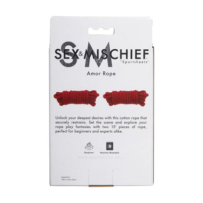 Sex & Mischief Amor Rope - 2 Red Bondage Ropes - 4.5 m Lengths Sportsheets