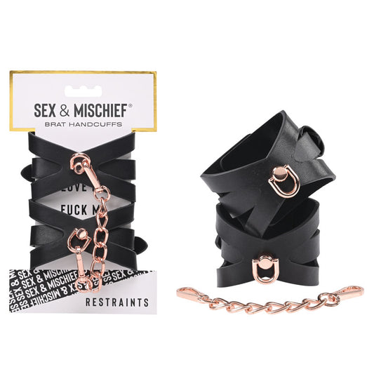 Sex & Mischief Brat Handcuffs - Black/Rose Gold Restraints Black - Club X