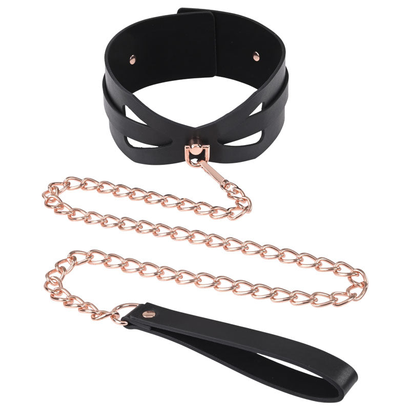 Sex & Mischief Brat Collar & Leash - Rose Gold/Black Restraint Sportsheets