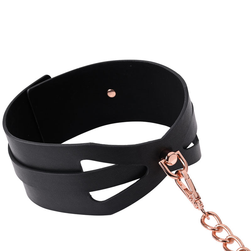 Sex & Mischief Brat Collar & Leash - Rose Gold/Black Restraint Sportsheets