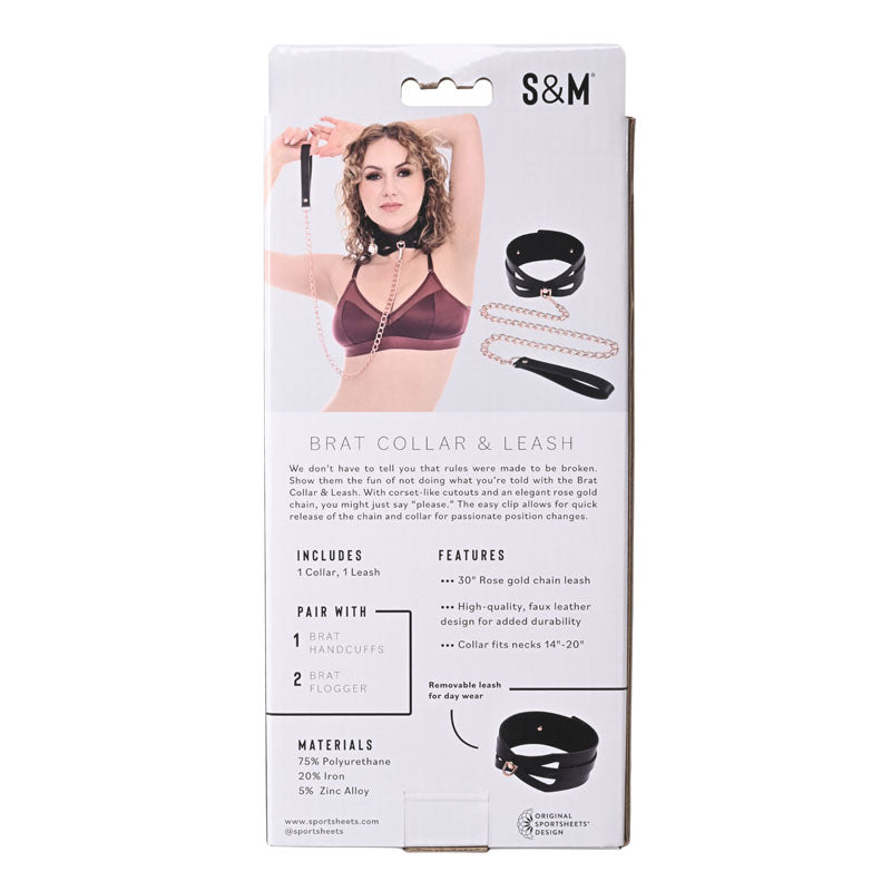 Sex & Mischief Brat Collar & Leash - Rose Gold/Black Restraint Sportsheets
