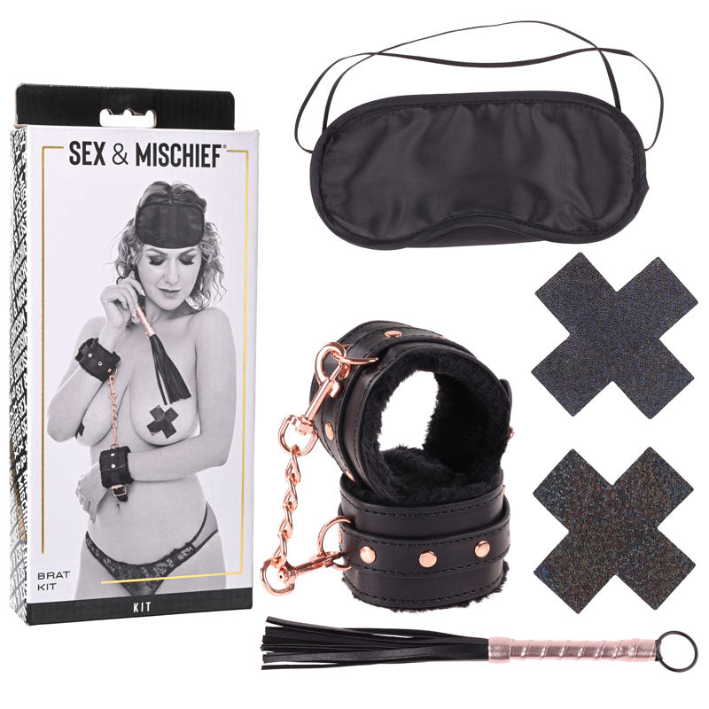 Sex & Mischief Brat Kit - 5 Piece Beginner Bondage Kit Black - Club X