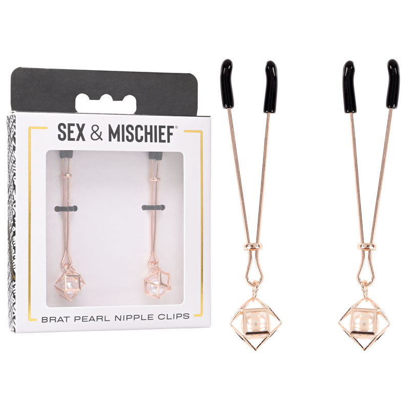 Sex & Mischief Brat Pearl Nipple Clips - Rose Gold - Set of 2 Sportsheets