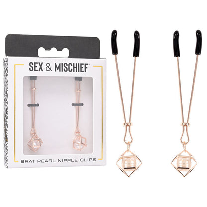 Sex & Mischief Brat Pearl Nipple Clips - Rose Gold - Set of 2 Sportsheets