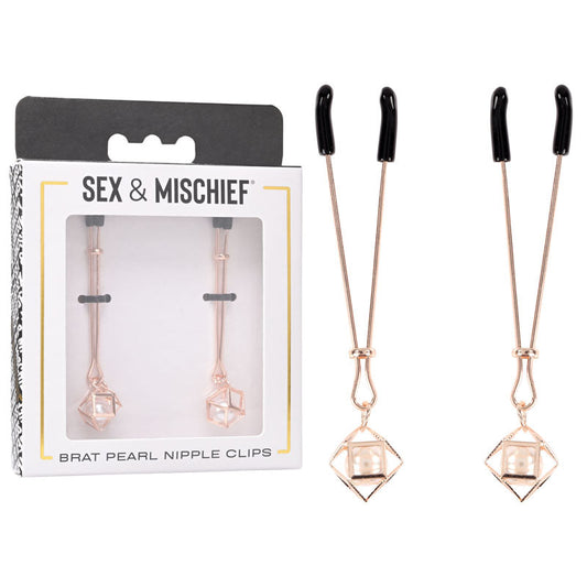 Sex & Mischief Brat Pearl Nipple Clips - Rose Gold - Set of 2 Sportsheets