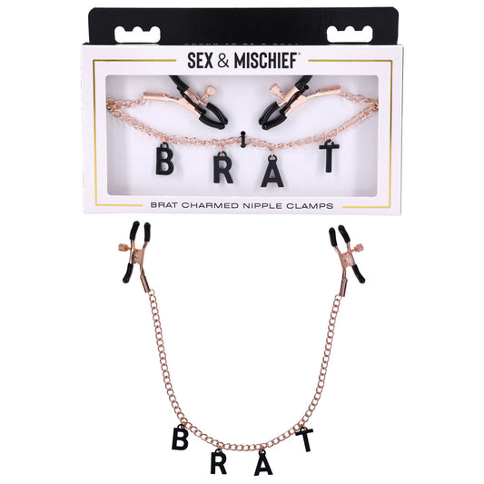 Sex & Mischief Brat Charmed Nipple Clamps - Rose Gold Nipple Clamps with 45 cm Chain Rose Gold - Club X