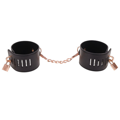 Sex & Mischief Brat Locking Cuffs - Black/Rose Gold Hand Cuffs Sportsheets