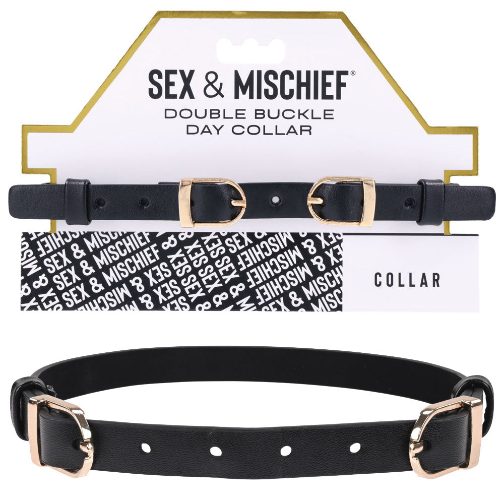 Sex & Mischief Double Buckle Day Collar - Black Collar Sportsheets