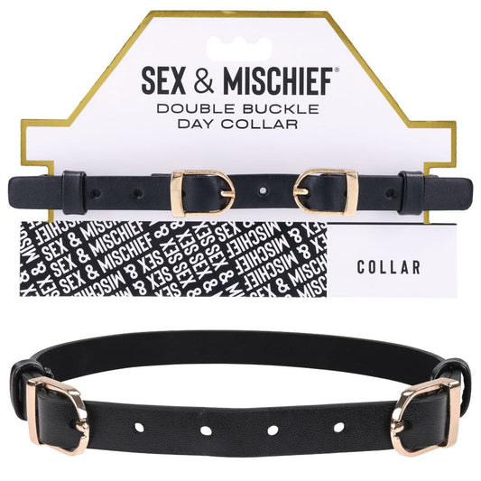 Sex & Mischief Double Buckle Day Collar - Black Collar Sportsheets