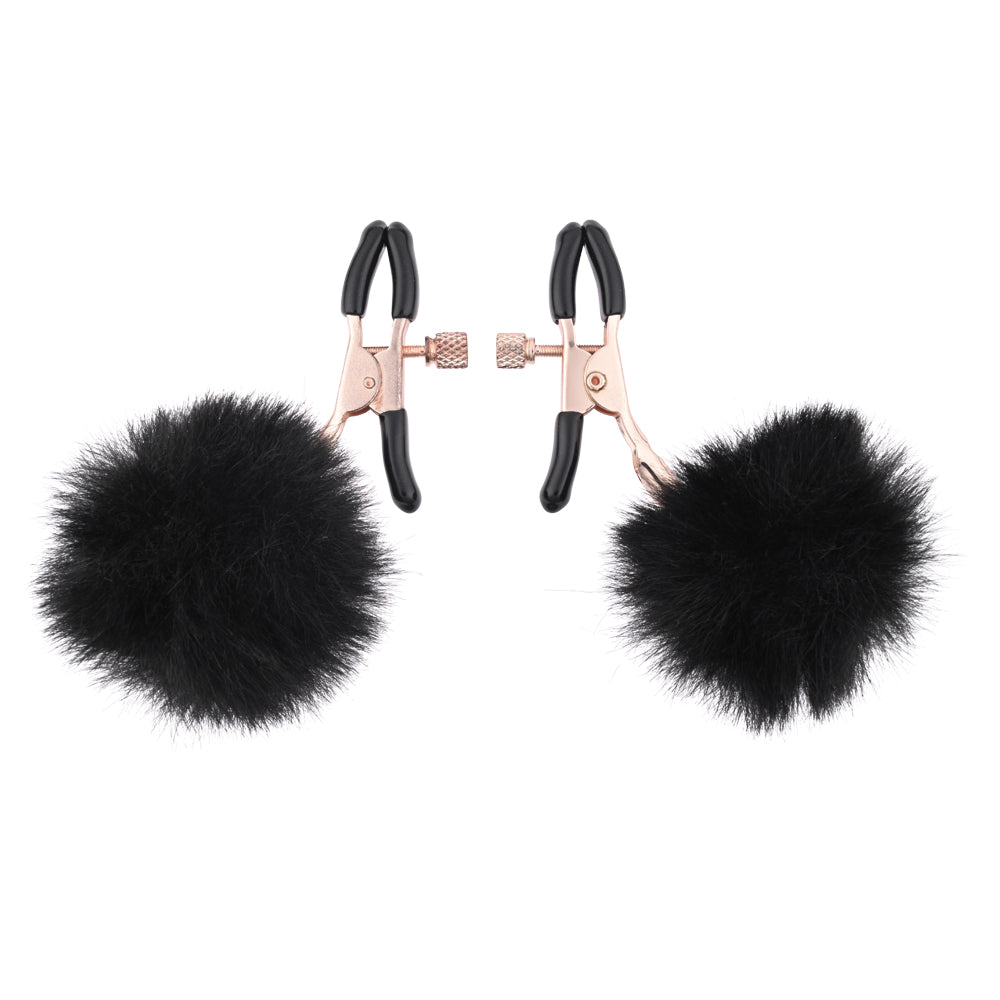 Sex & Mischief Puff Nipple Clamps - Black/Gold Nipple Clamps - Set of 2 Sportsheets