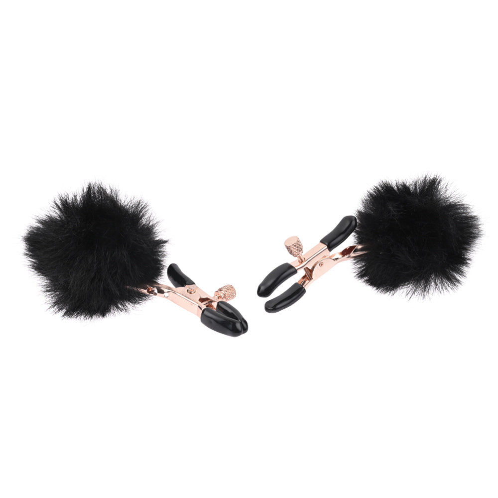 Sex & Mischief Puff Nipple Clamps - Black/Gold Nipple Clamps - Set of 2 Sportsheets
