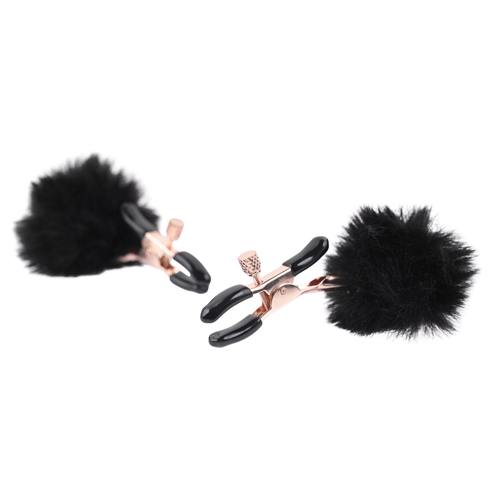Sex & Mischief Puff Nipple Clamps - Black/Gold Nipple Clamps - Set of 2 Sportsheets
