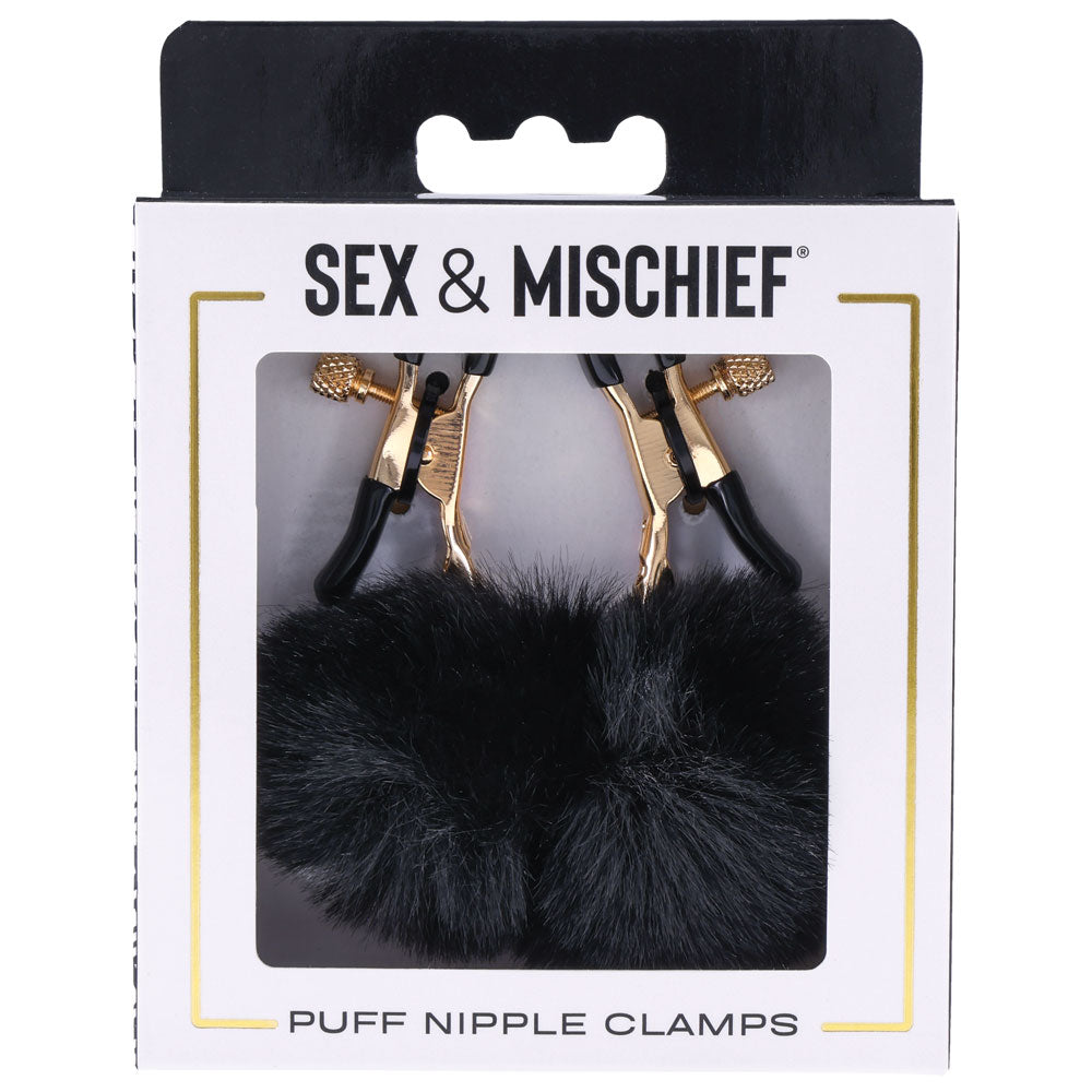 Sex & Mischief Puff Nipple Clamps - Black/Gold Nipple Clamps - Set of 2 Sportsheets