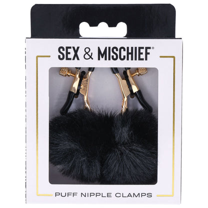 Sex & Mischief Puff Nipple Clamps - Black/Gold Nipple Clamps - Set of 2 Sportsheets