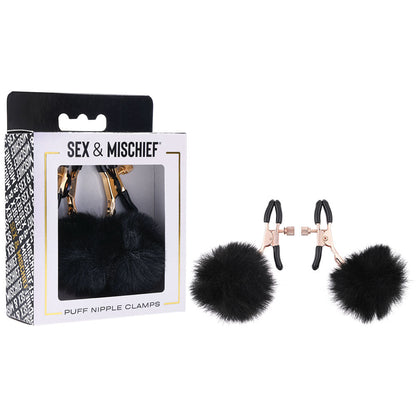 Sex & Mischief Puff Nipple Clamps - Black/Gold Nipple Clamps - Set of 2 Sportsheets