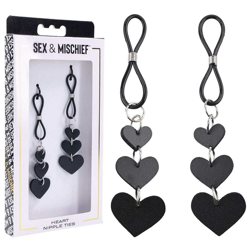 Sex & Mischief Heart Nipple Ties - Black Nipple Restraints - Set of 2 Sportsheets