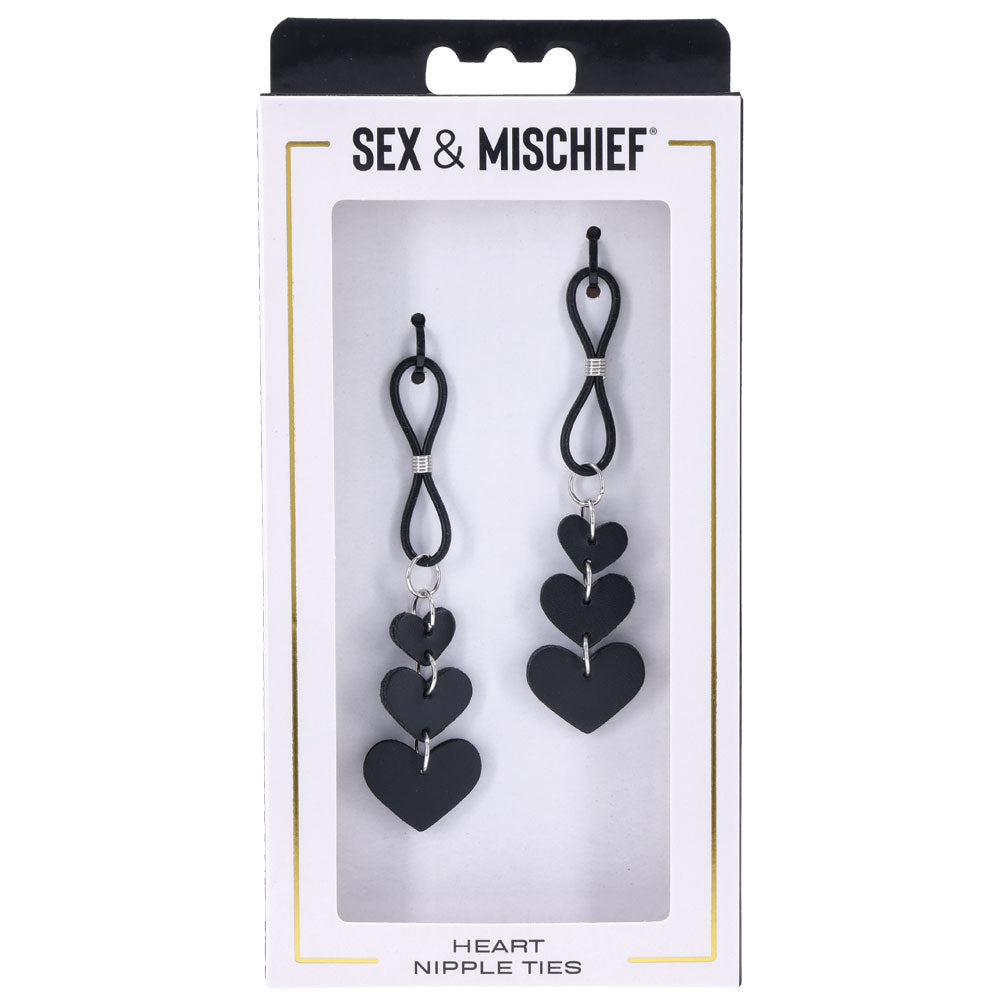 Sex & Mischief Heart Nipple Ties - Black Nipple Restraints - Set of 2 Sportsheets