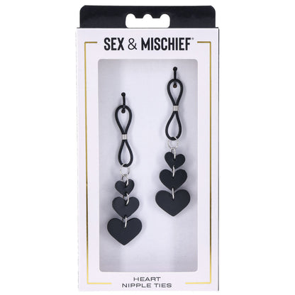Sex & Mischief Heart Nipple Ties - Black Nipple Restraints - Set of 2 Sportsheets