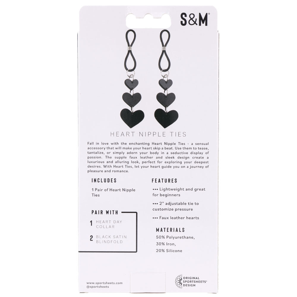Sex & Mischief Heart Nipple Ties - Black Nipple Restraints - Set of 2 Sportsheets