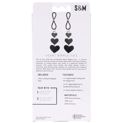 Sex & Mischief Heart Nipple Ties - Black Nipple Restraints - Set of 2 Sportsheets