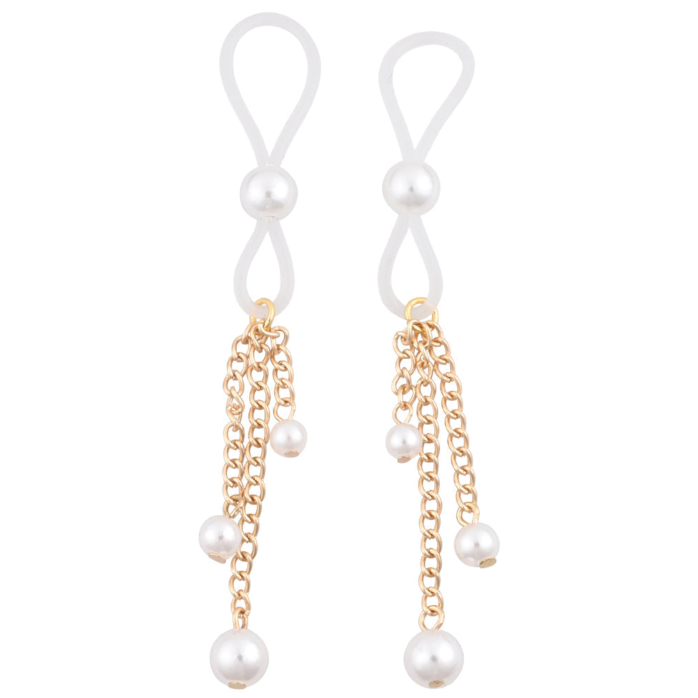 Sex & Mischief Pearl Nipple Ties - Gold/Pearl Nipple Restraints - Set of 2 Sportsheets