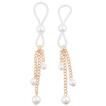 Sex & Mischief Pearl Nipple Ties - Gold/Pearl Nipple Restraints - Set of 2 Sportsheets