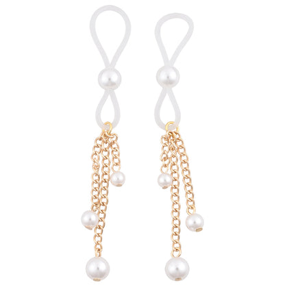 Sex & Mischief Pearl Nipple Ties - Gold/Pearl Nipple Restraints - Set of 2 Sportsheets