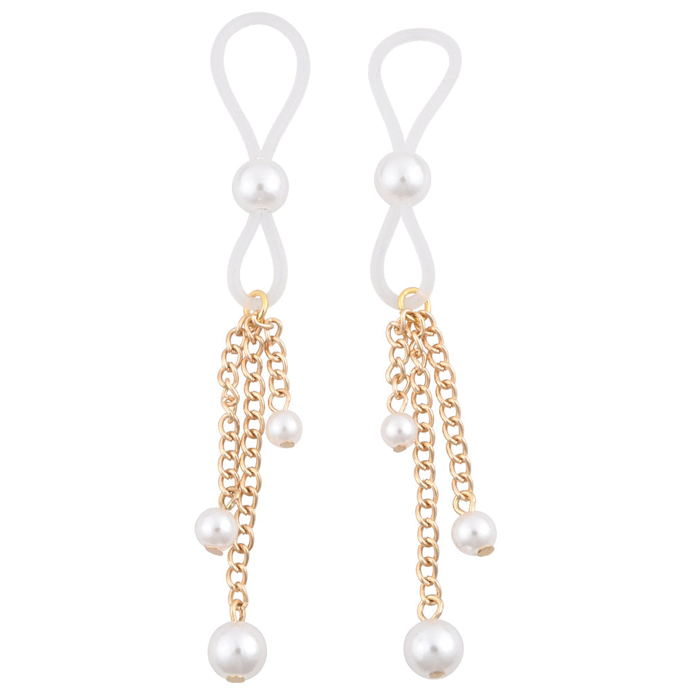 Sex & Mischief Pearl Nipple Ties - Gold/Pearl Nipple Restraints - Set of 2 Sportsheets