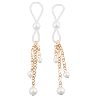 Sex & Mischief Pearl Nipple Ties - Gold/Pearl Nipple Restraints - Set of 2 Sportsheets