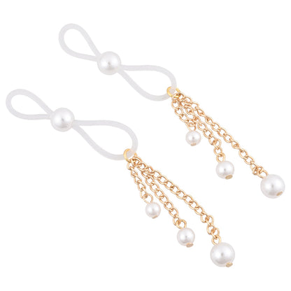 Sex & Mischief Pearl Nipple Ties - Gold/Pearl Nipple Restraints - Set of 2 Sportsheets