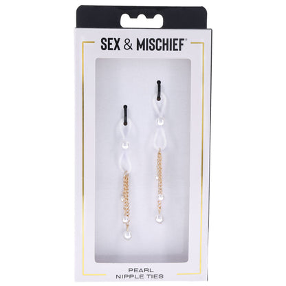 Sex & Mischief Pearl Nipple Ties - Gold/Pearl Nipple Restraints - Set of 2 Sportsheets