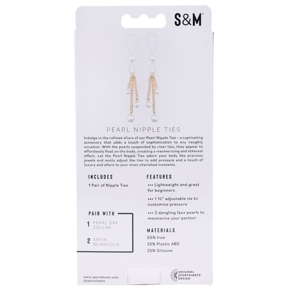 Sex & Mischief Pearl Nipple Ties - Gold/Pearl Nipple Restraints - Set of 2 Sportsheets