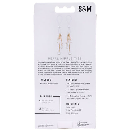Sex & Mischief Pearl Nipple Ties - Gold/Pearl Nipple Restraints - Set of 2 Sportsheets