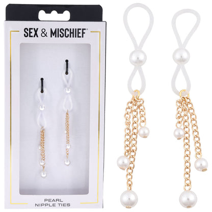 Sex & Mischief Pearl Nipple Ties - Gold/Pearl Nipple Restraints - Set of 2 Sportsheets