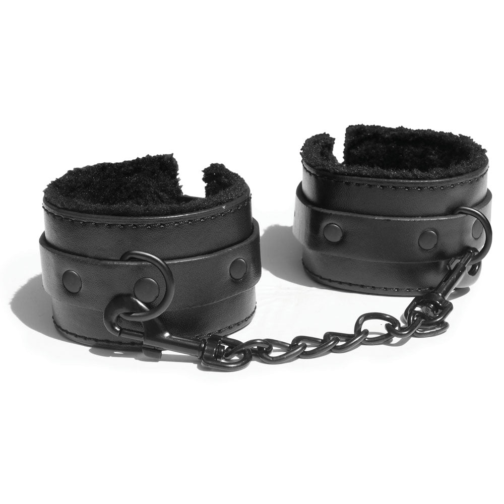 Sex & Mischief Shadow Fur Handcuffs - Black Comfortable Restraints Sportsheets