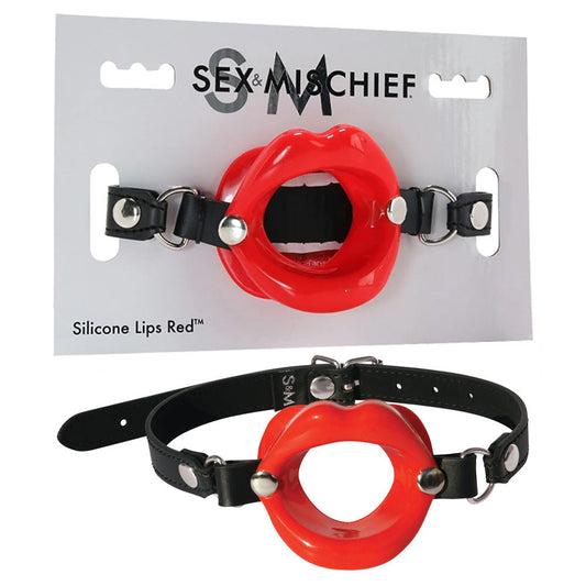 Sex & Mischief Silicone Lips Mouth Gag - Red - Red Mouth Restraint Sportsheets