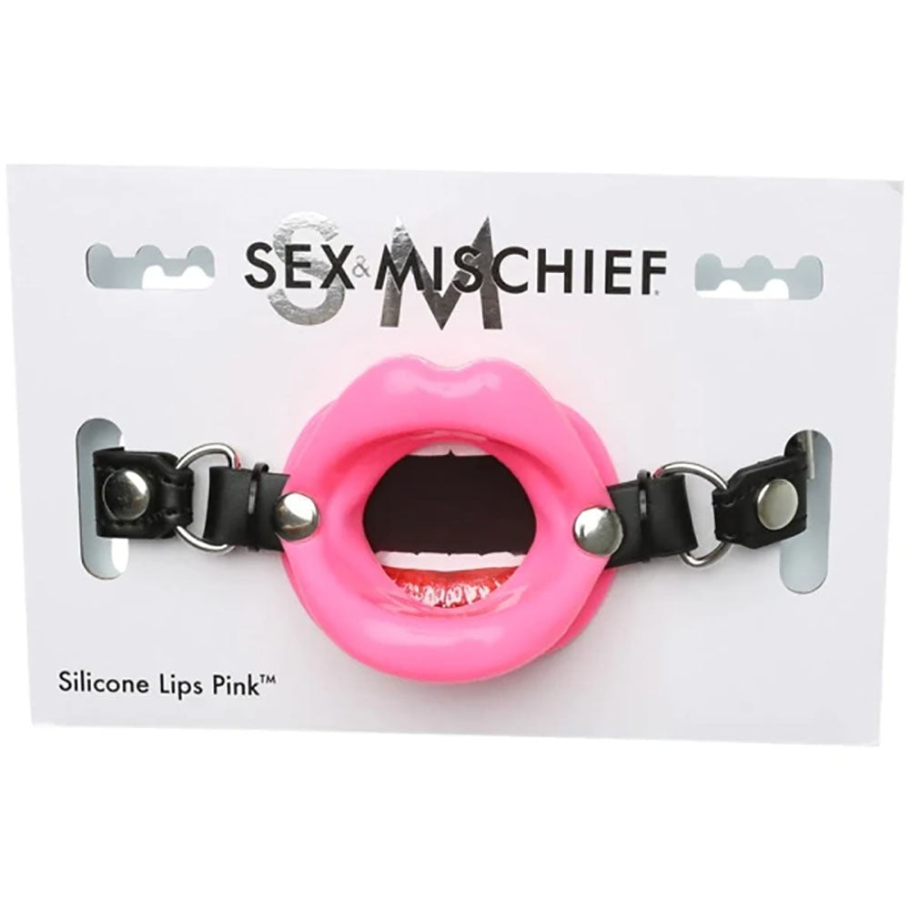 Sex & Mischief Silicone Lips Mouth Gag - Pink - Pink Mouth Restraint Sportsheets