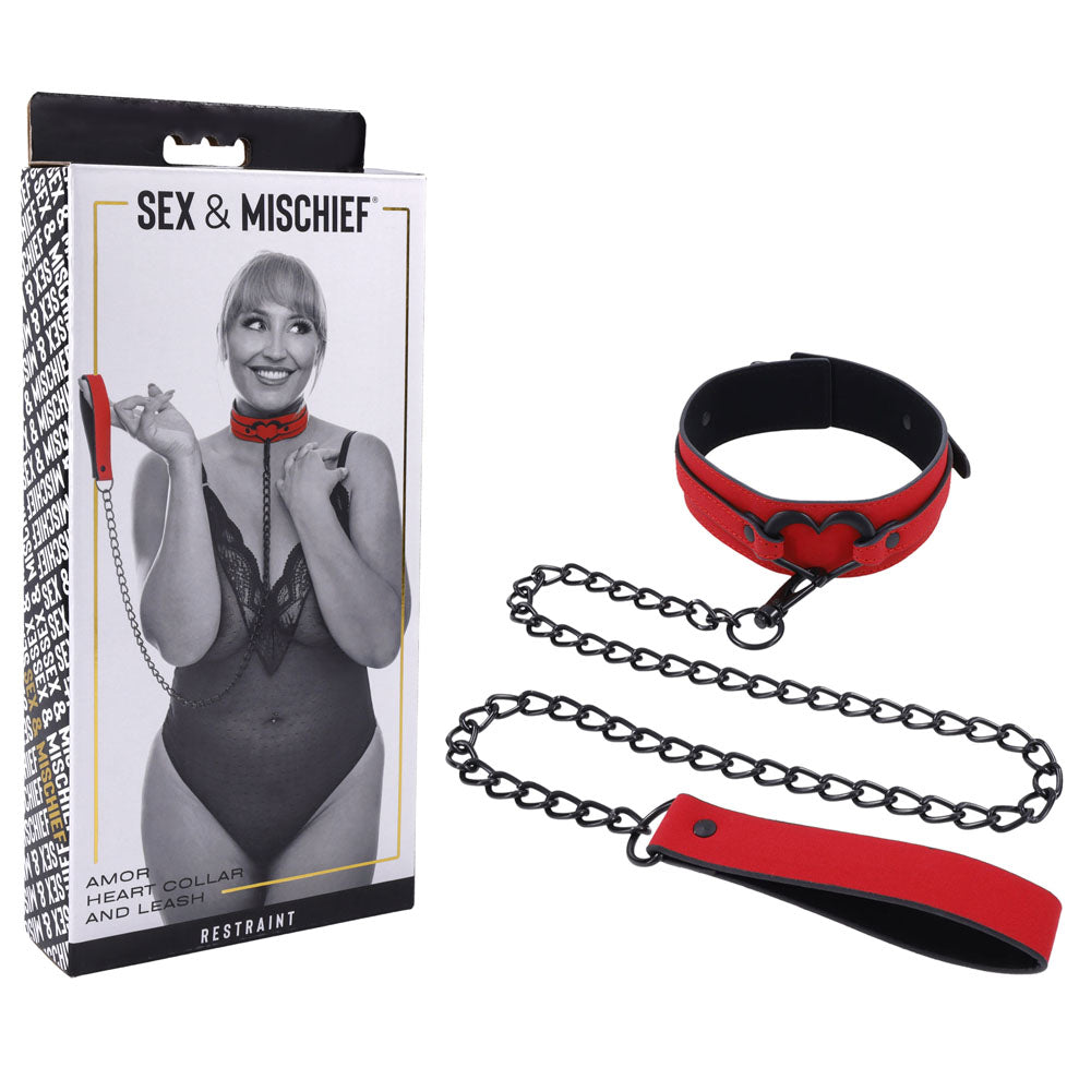 Sex & Mischief Amor Collar and Leash - Red Restraint Sportsheets