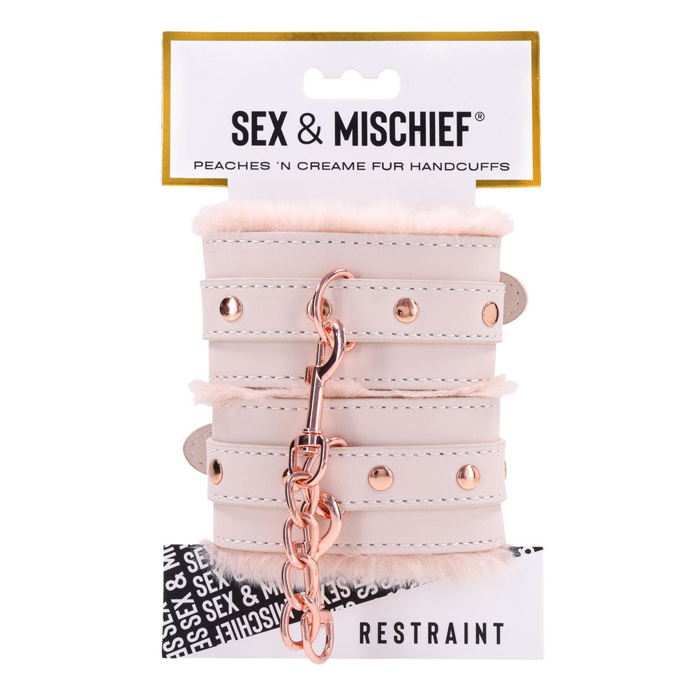 Sex & Mischief Peaches n CreaMe Fur Handcuffs - Peach Restraints Sportsheets